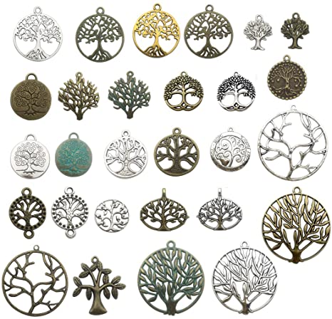 100g Craft Supplies Mixed Tree of Life Pendants Beads Charms Pendants for Crafting, Jewelry Findings Making Accessory for DIY Necklace Bracelet M75