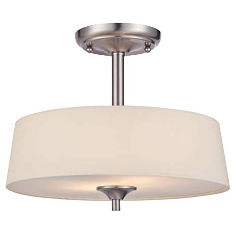 Westinghouse 6225700 Parker Mews Two-Light Interior Semi-Flush Ceiling Fixture, Brushed Nickel Finish with White Linen Fabric Shade