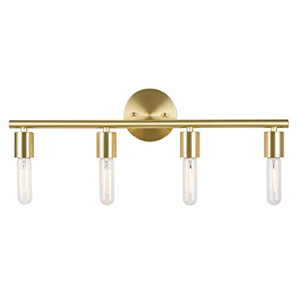 Rivet Modern 4-Light Vanity Wall Sconce with Bulbs, 6"H, Satin Brass