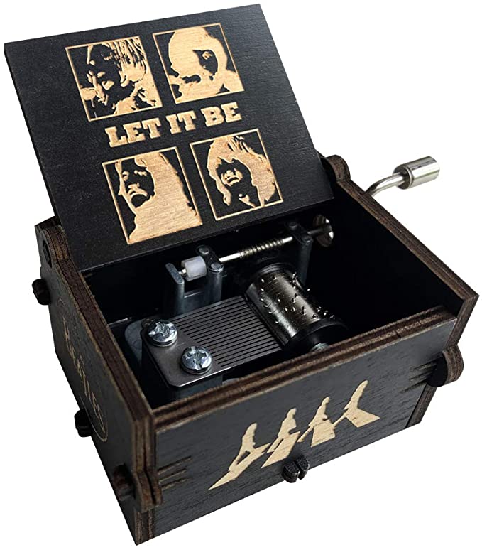 N / A Wood Music Box -Let It Be Classic Handcrank Carved Wood Musical Gifts for Friends Birthday/Christmas/Valentine's Day (Black)