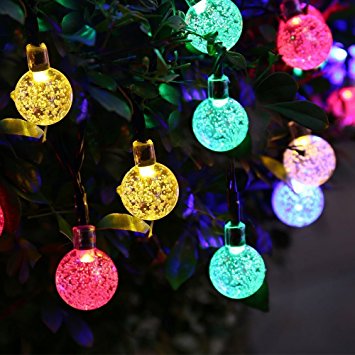 HotYet Outdoor Solar String Lights, 20ft 30 LED Crystal Ball Light Waterproof Decorative Christmas Fairy Globe Light for Garden, Yard, Home, Landscape,Christmas Party (Colour)