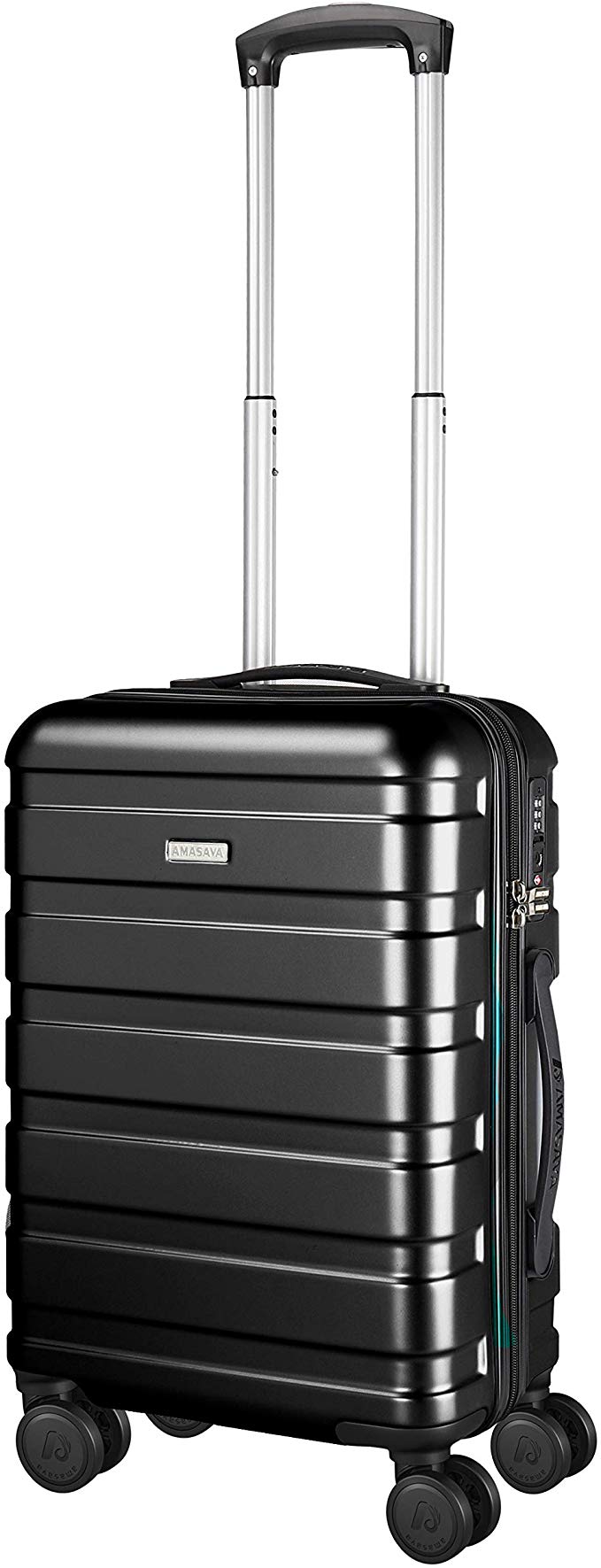 Amasava Hand Luggage Case Cabin Luggage 4 Wheels Carry On Trolley ABS & PC Hard Shell Lightweight Travel Suitcase, Small Suitcases (55cmx32cmx21cm, Black)