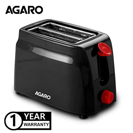 AGARO 750-Watt, 2-Slice Pop-Up Toaster with 6 Toasting Settings & Removable Crumb Tray (Black)