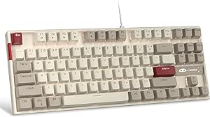 MageGee 75% Mechanical Gaming Keyboard with Red Switch, LED White Backlit Keyboard, 87 Keys Compact TKL Wired Computer Keyboard for Windows Laptop PC Gamer - White/Grey