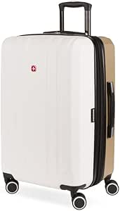 SwissGear 8028 Hardside Expandable Spinner Luggage, Ivory/Taupe, Checked-Medium 24-Inch