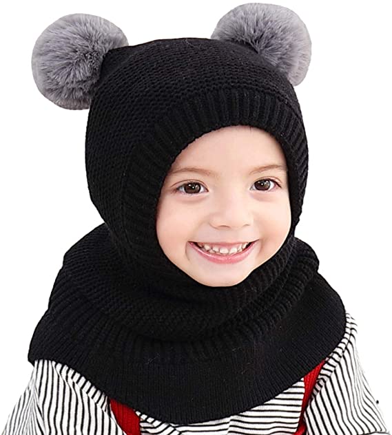 Kids Winter Hat, Baby Knit Hat, Baby Girls Boys Winter Hat, Thick Scarf Earflap Hood Scarves Skull Caps, 1-4T