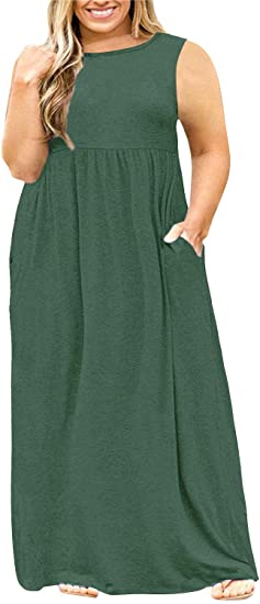 Nemidor Women Sleeveless Loose Plain Casual Plus Size Long Maxi Dress with Pockets