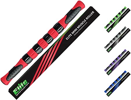Elite Massage Muscle Roller Stick for Runners - Fast Muscle Relief from Sore and Tight Leg Muscles and Cramping. Five Bright Colors to Choose From.