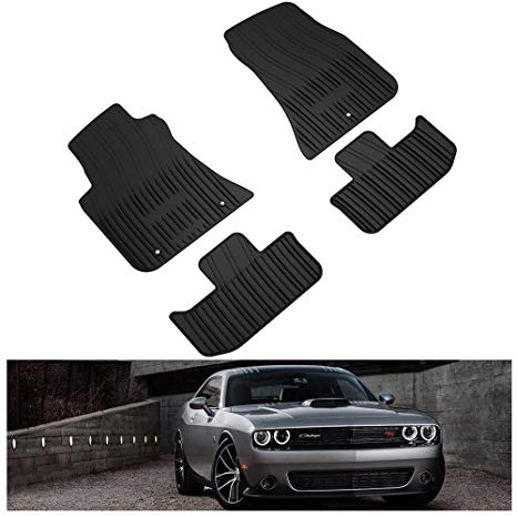 KIWI MASTER Floor Mats Compatible for Dodge Challenger 2011-2018 WD Rear Wheel Drive All-Weather Slush Liners Front and Rear Mat,Black