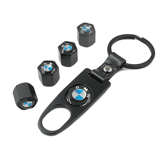 INCART Universal Steel (4pcs) Car Tire Valve Stem Air Caps Cover   (1pcs) Keychain for BMW Black