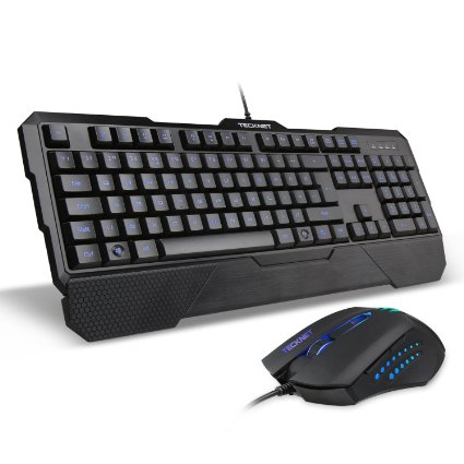 Gaming Keyboard,TeckNet Kraken LED Illuminated Gaming Keyboard and Mouse Set UK Layout With Detachable Wrist Rest, Water-Resistant Design