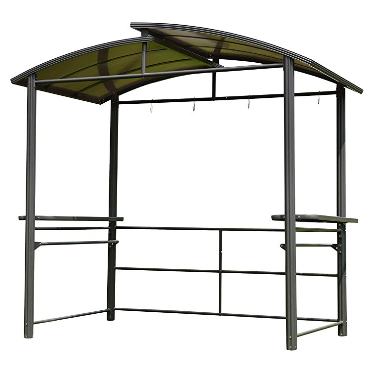 ALEKO GZBHTG01 Steel Hard Top BBQ Gazebo with Serving Tables - 8 x 5 x 8 Feet - Brown