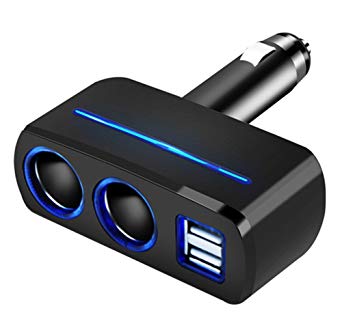 Multi Socket Auto Car Cigarette Lighter Splitter Dual USB Car Charger Adapter with 2 Socket Cigarette Lighter Adapter for iPhone 5, 6, 6 Plus, 7,iPad,Samsung Galaxy Note, HTC, Nexus and More (Black)