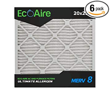 Eco-Aire 20x23x1 MERV 8, Pleated Air Filter, 20x23x1, Box of 6, Made in the USA