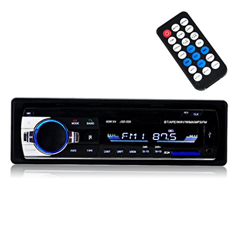 12V Bluetooth Car Stereo Audio receiver MP3 player FM Radio1 DIN In Dash USB/SD/AUX Car Electronics with Remote Control (Car stereo player)