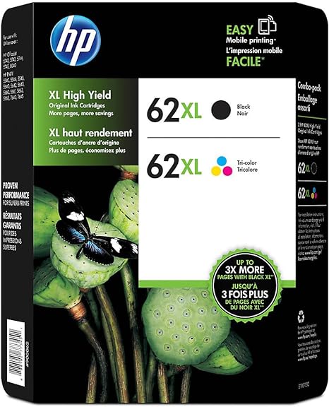 Genuine HP 62Xl High Yield Black and High Yield Tri-Color Jetdirect Print Cartridges