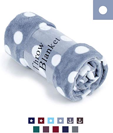 HAOK Soft Warm Palka Dot Plush Throw Blanket for Couch – Comfortable Lightweight Fleece Travel Blanket 50” x 60”