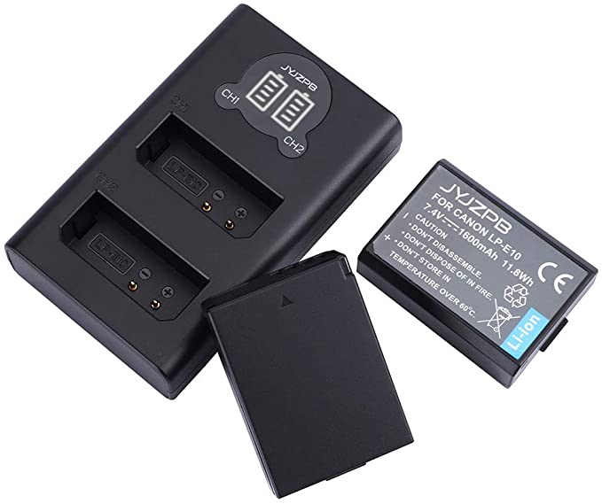 JYJZPB LP-E10 Replacement Batteries for Canon EOS Rebel T3, T5, T6, Kiss X50, Kiss X70, EOS 1100D, EOS 1200D, EOS 1300D, Battery Charger Included