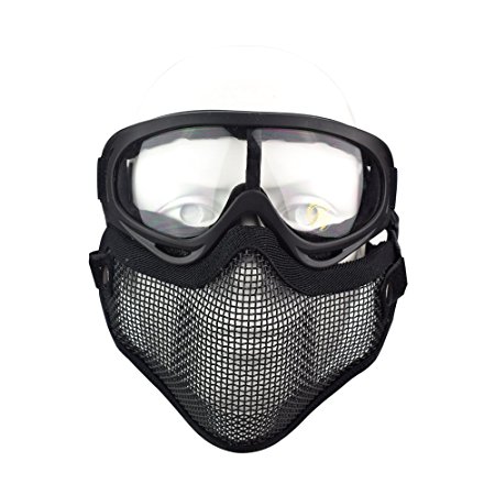 Tactical Airsoft Mask Goggles Set, Airsoft Half Face Mask Steel Mesh for Airsoft, Hunting, Paintball and Shooting