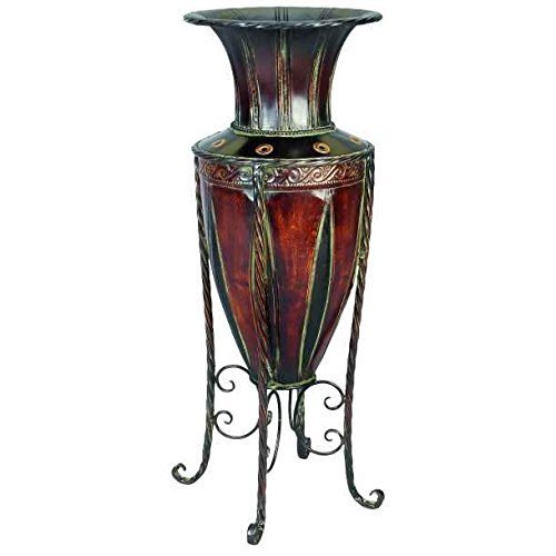 Tuscan Old World Metal Planter Vase with Stand