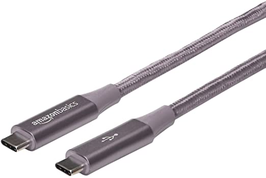 AmazonBasics Double Braided Nylon USB-C to USB-C 3.1 Gen 1 Cable with Power Delivery (5 Gbps) | 6 feet, Dark Grey