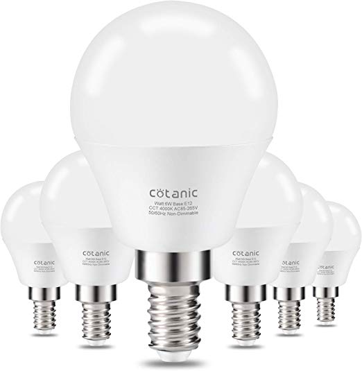 E12 LED Light Bulb,Cotanic 6W LED Candelabra Bulb(60 Watts Equivalent),Daylight White 4000K,Decorative A15 Ceiling Fan Light Bulbs,Non-Dimmable,600LM,80 CRI,Pack of 6
