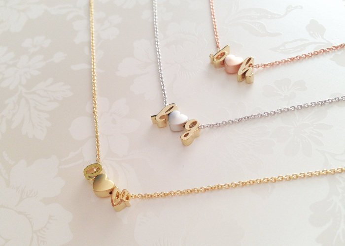 A Delicate Initials Heart Necklace in Gold Silver Rose Gold Personalized gift for Women Three Charms