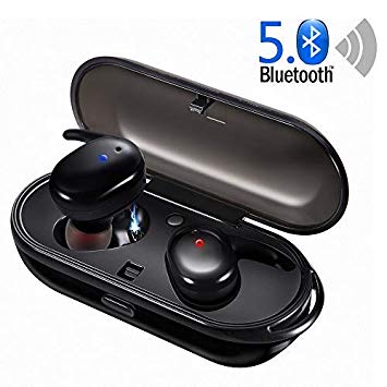 GEEKERA Wireless Earphones for Mobile, Bluetooth V5.0 Earphones with 3D Stereo Sound Hi-Fi In-Ear Earphones IPX5 Sweatproof, True Wireless Earpieces with Portable Charging Case (Black)