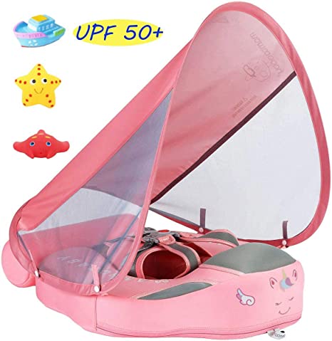 VQ-Ant 2020Newest Size Improve ADD Tail NO FLIP Over Mambobaby Solid Swimming Float with Canopy No Need Inflatable Swim Ring Sunshade Swim Training Aid for Bathtub Pools Swim Trainer
