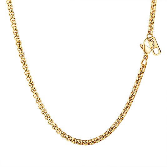 Box Chain with Clasp,3mm Wide,DIY Chain,for Pendant,for Necklace,316L Stainless Steel,18K Gold Plated