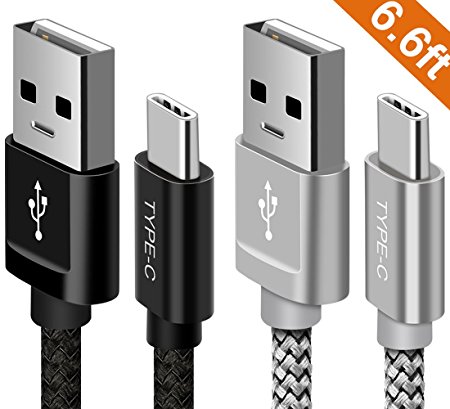 USB Type C Cable, [2-PACK][6.6ft]ALCLAP USB C to USB A Cable Nylon Braided Fast Charger Data Sync Cord for Moto Z2 Play 2017, Galaxy S8/ S8 Plus, LG G5 G6 V20, Google Pixel,MacBook2015(Black Silver)