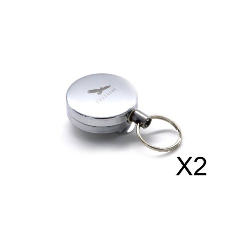 Freehawk 2Pcs Full-metal Retractable Chain Pull ID Badge Key Card with Belt Loop Clasp and Key Ring Tagging Holders with Belt Clip Badge Reelsfor Keys-ids-badges in Silver