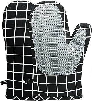 Win Change Oven Mitts and Potholders BBQ Gloves-Oven Mitts and Pot Holders with Recycled Infill Silicone Non-Slip Cooking Gloves for Cooking Baking Grilling (2-Piece Set) (Black Plaid)