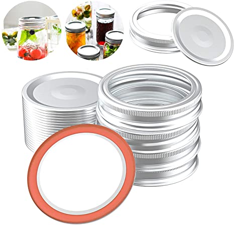 Trooer 20 Sets Wide Mouth Canning Lids and Rings for Mason Jar Lids, Split-type Canning Lids Food Grade Rust Resistant Metal Bands or Rings with Silicone Seals For Food Storage Kitchen Accessories