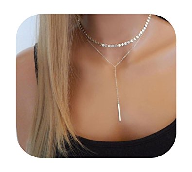 Defiro Layered Sequin Choker Thin Chain Pendant Necklace Coin Disc Choker Women Jewelry Gold Tone
