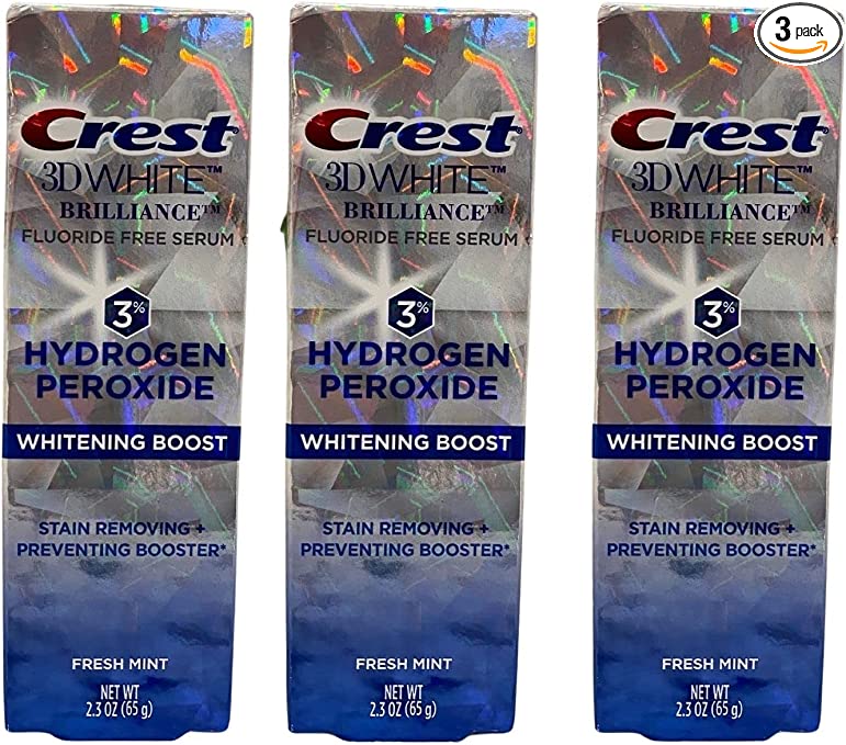 Crest 3D White Brilliance Hydrogen Peroxide Whitening Boost Tooth Paste 2.3 OZ. Pack of 3