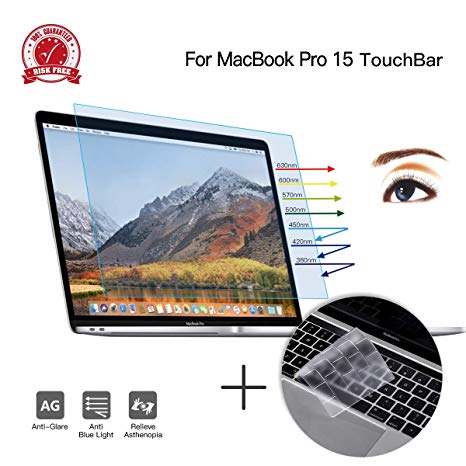 CaseBuy MacBook Pro 15 Screen Protector Anti-Glare Blue Light Filter for 2019-2016 Release 15 Inch MacBook Pro Touch Bar Model A1707 A1990 with Keyboard Protector Ultra Thin TPU Cover