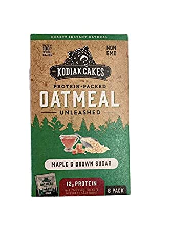 Kodiak Cakes Maple & Brown Sugar Protein-Packed Oatmeal Packets, Box of 6 Instant Oatmeal Packets, NON GMO, 12 Grams of Protein, Kosher Dairy