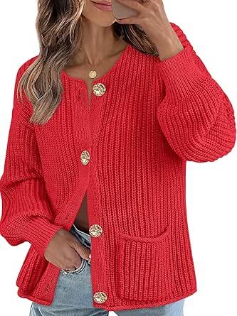 MEROKEETY Women's Long Sleeve Cardigan Sweater Fall Button Down Ribbed Knit Outerwear Coats with Pockets