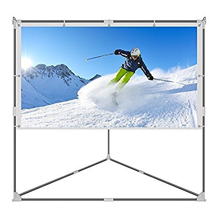 JaeilPLM 80 Inch Wrinkle-Free Portable Outdoor Projection Screen   Setup Stand   Transportable Bag Full Set for Camping and Recreational Events