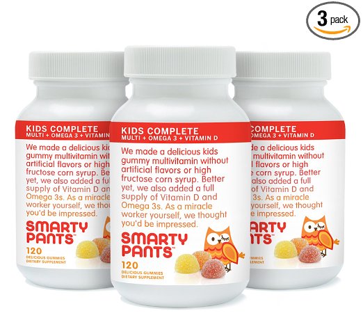 SmartyPants Children's Gummy Multivitamin with Omega-3 and Vitamin-D, 120-Count (Pack of 3)