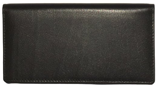 Black RFID Leather Checkbook Cover With Credit Card Slots and Pen Holder