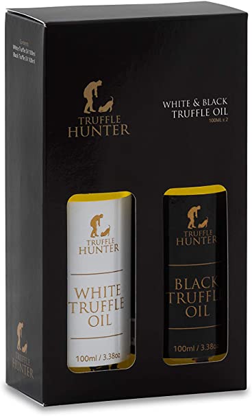 Black & White Truffle Oil Set 2 x 100ml (2 x 3.38 Oz) by TruffleHunter - Extra Virgin Olive Oil - Non-GMO, Vegan, Kosher, Gluten Free, No MSG, Nut Free, Vegetarian Gift