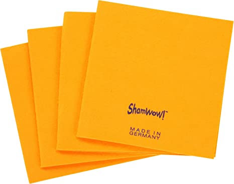 ShamWow- New & Improved Super Absorbent Multi-Purpose Cleaning Shammy Chamois Towel Cloth - Holds 10X its Weight in Liquid - Zinc Treated Odor Fibers - Machine Washable (4 Pack Mini - 15"x15")