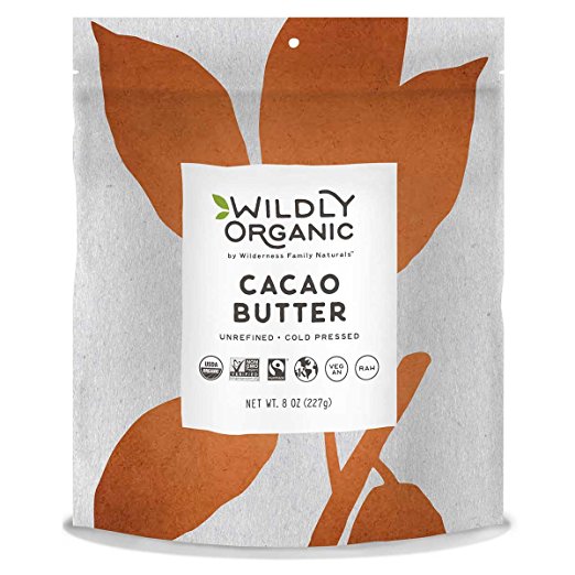 Raw Cacao Butter - Fairtrade certified & USDA Organic, Non-GMO, Kosher, Vegan - Smooth & Delicious- Wildly Organic - 8 Ounces