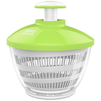 Nuovoware Salad Spinner, Premium Salad Spinner with 3.6 Quart Large Bowl, Paddle Mechanism, Dry Off & Drain Lettuce and Vegetable With Ease and Faster Food Prep, White & Green