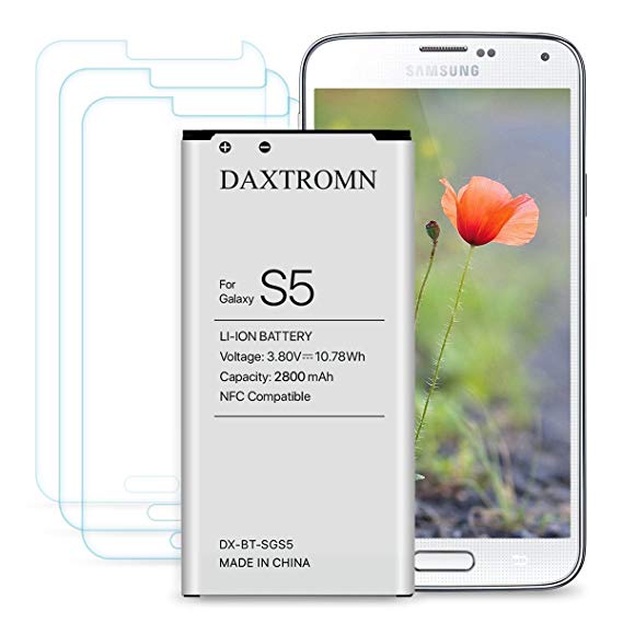 Galaxy S5 Battery, DAXTROMN 2800mAh Replacement Battery for Samsung Galaxy S5 G900V, G900A, G900P, G900T, G900R4, G900A, G900P with Screen Protector [NFC/Google Wallet Capable]