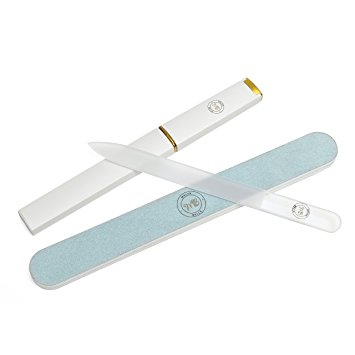 Crystal Glass Nail File and Buffer Set for Women - Get Salon Style Shape & Shine - Professional Manicure & Polisher Kit - Great for Natural, Gel, Acrylic, Gelish & Shellac Nails, With Case