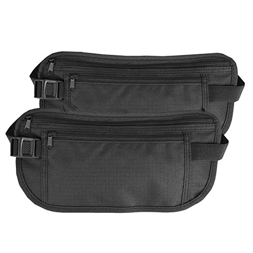 Money Belt for Travel Hidden Fanny Pack with RFID Blocking for Women and Men 2 Pack