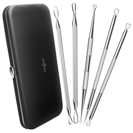 Blackhead Remover Kit Anjou Blemish Pimple Comedone Extractor Acne Removal tool Anti-bacteria Best for Nose Face Skin with Ergonomic Design